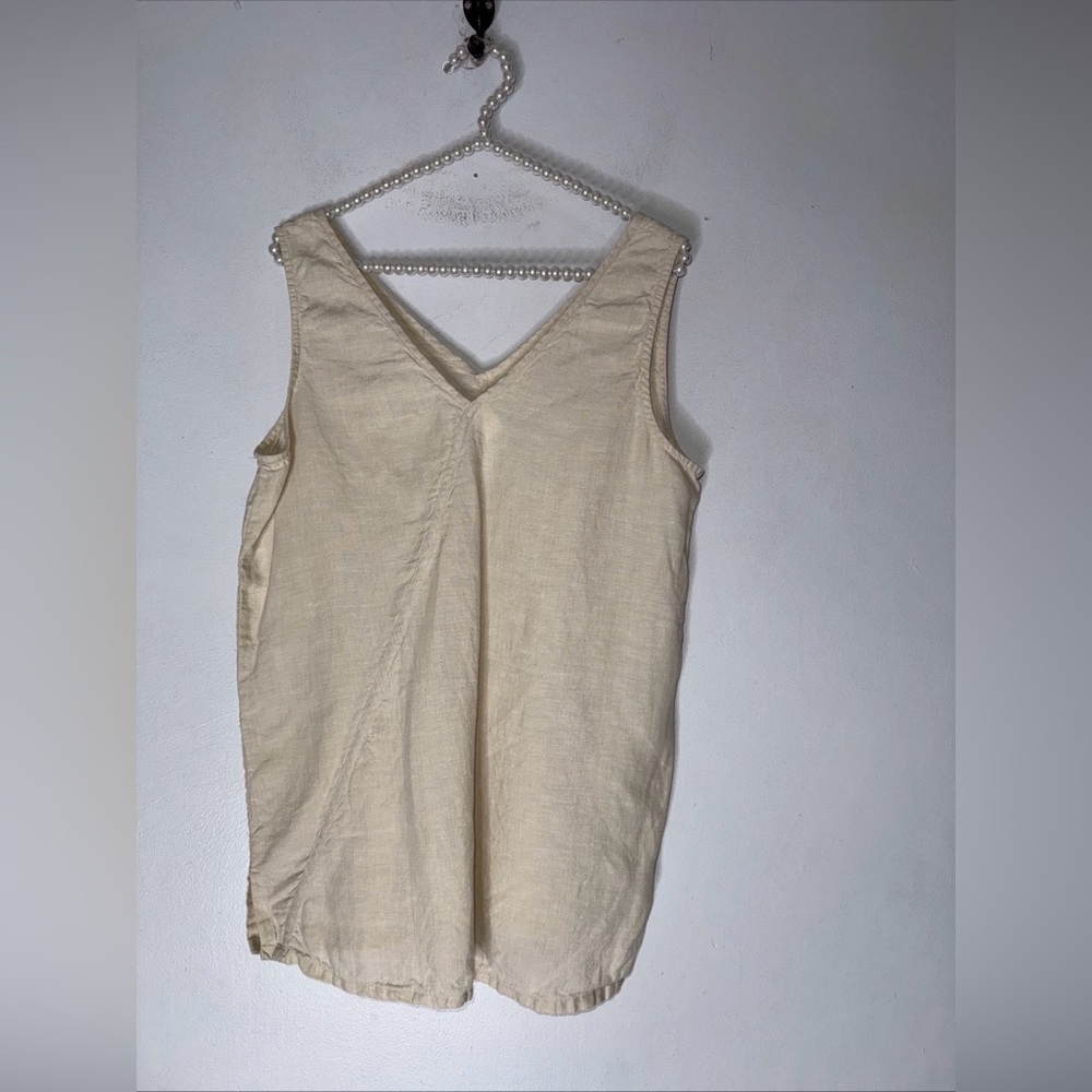 Jones New York Small Tan V Neck V Back Sleeveless Linen Top‎